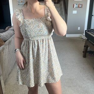 Floral Dress with Ruffle Sleeves and Open Tie Back